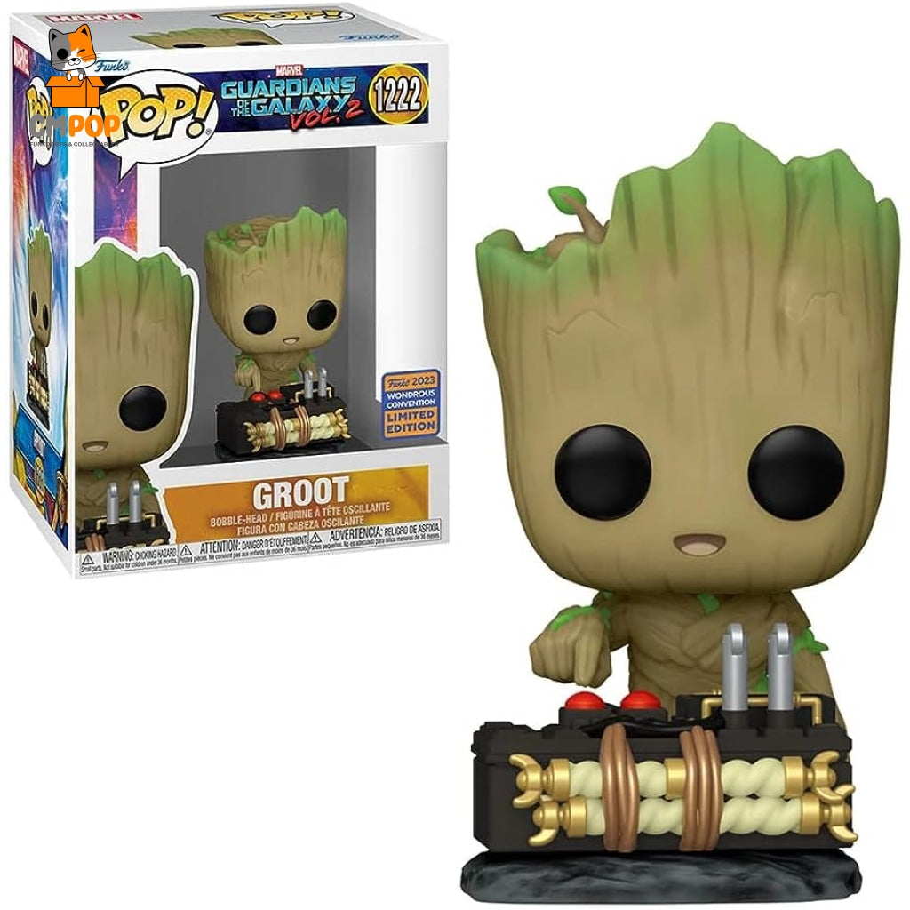 Groot With Button - #1222 Funko Pop! Guardians Of The Galaxy Marvel Wondrous Convention Exclsuive