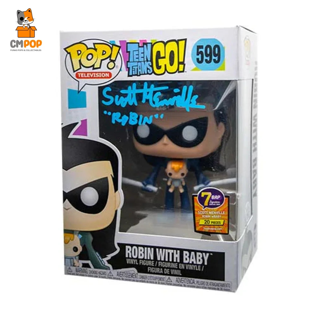 Robin With Baby - #599 Funko Pop! Television Teen Titans Go Signed By Scott Menville (20 Pcs)