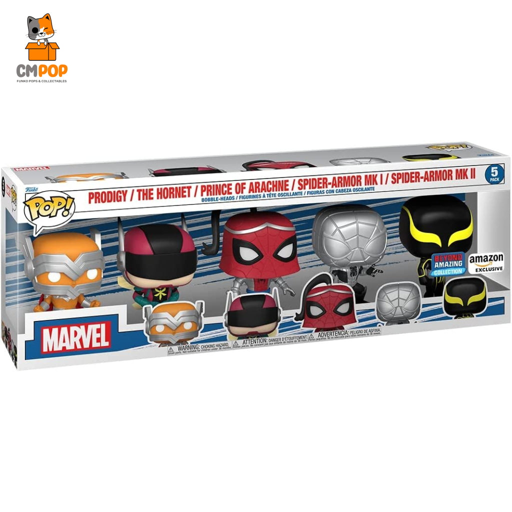 Spider-Man 5 Pack - Prodigy / The Hornet Prince Of Arachne Spider-Armor Mk1 Mk 2 Funko Pop! Marvel