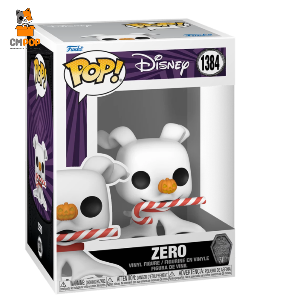 30Th Zero With Candy Cane - #1384 Funko Pop! Disney The Nightmare Before Christmas Pop